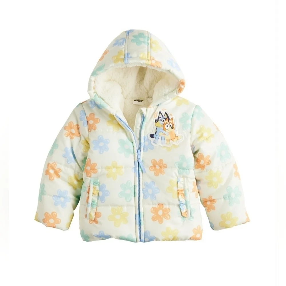 Girls Bluey Floral Puffer Jacket Size 3t